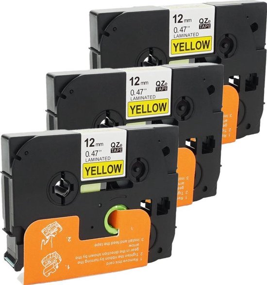 3x Labeltape voor Brother TZe-631 12mm / Zwart op geel / 12mm x 8m / Compatibele met TZ-631 voor Brother P-Touch 1000
