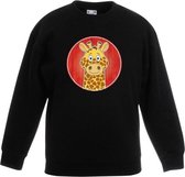 Kinder sweater zwart met vrolijke giraffe print - giraffen trui 3-4 jaar (98/104)