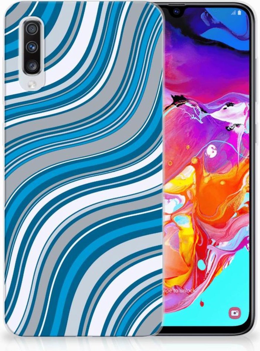 Back Cover voor Samsung Galaxy A70 TPU bumper Waves Blue
