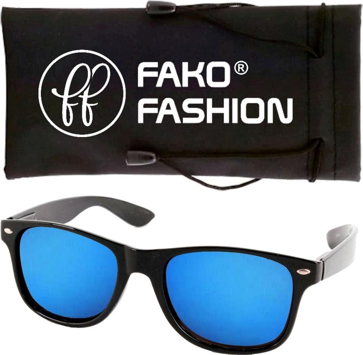 Fako Fashion® - Zonnebril - Mat Zwart - Spiegel Blauw