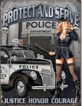 Wandbord - Police protect and serve pin up -30x40cm-