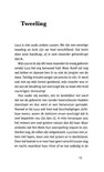 Tekstpagina met de titel 'Tweeling' en een alinea die begint met 'Luca is niet zoals andere zussen. We zijn een eenige tweeling en toch zijn we heel verschillend.'