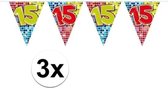 3x Mini vlaggenlijn / slinger - verjaardag 15 jaar - 300 cm