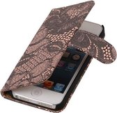 Roze Lace 2 booktype wallet cover hoesje voor Apple iPhone 5 / 5s / SE