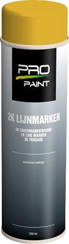 Pro-Paint 2K Lijnmarker spuitbus met gele dop, voor lijnen en belijning.