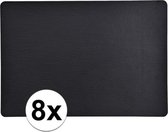 8x Placemats van zwart leer 43 x 30 cm