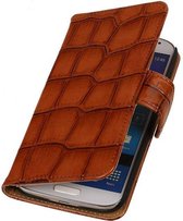 Mobieletelefoonhoesje - Samsung Galaxy S4 Hoesje Glans Krokodil Bookstyle Bruin