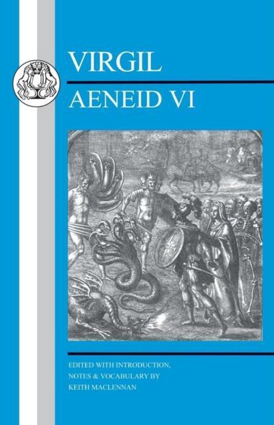 Couverture du livre 'Virgil Aeneid VI' avec une illustration de figures mythologiques, de dragons et d'autres créatures.