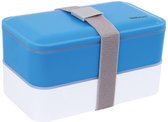 Lunchbox blauw met bestek: mes, lepel en vork - 2 niveau | Trommel | Vershoudbakje