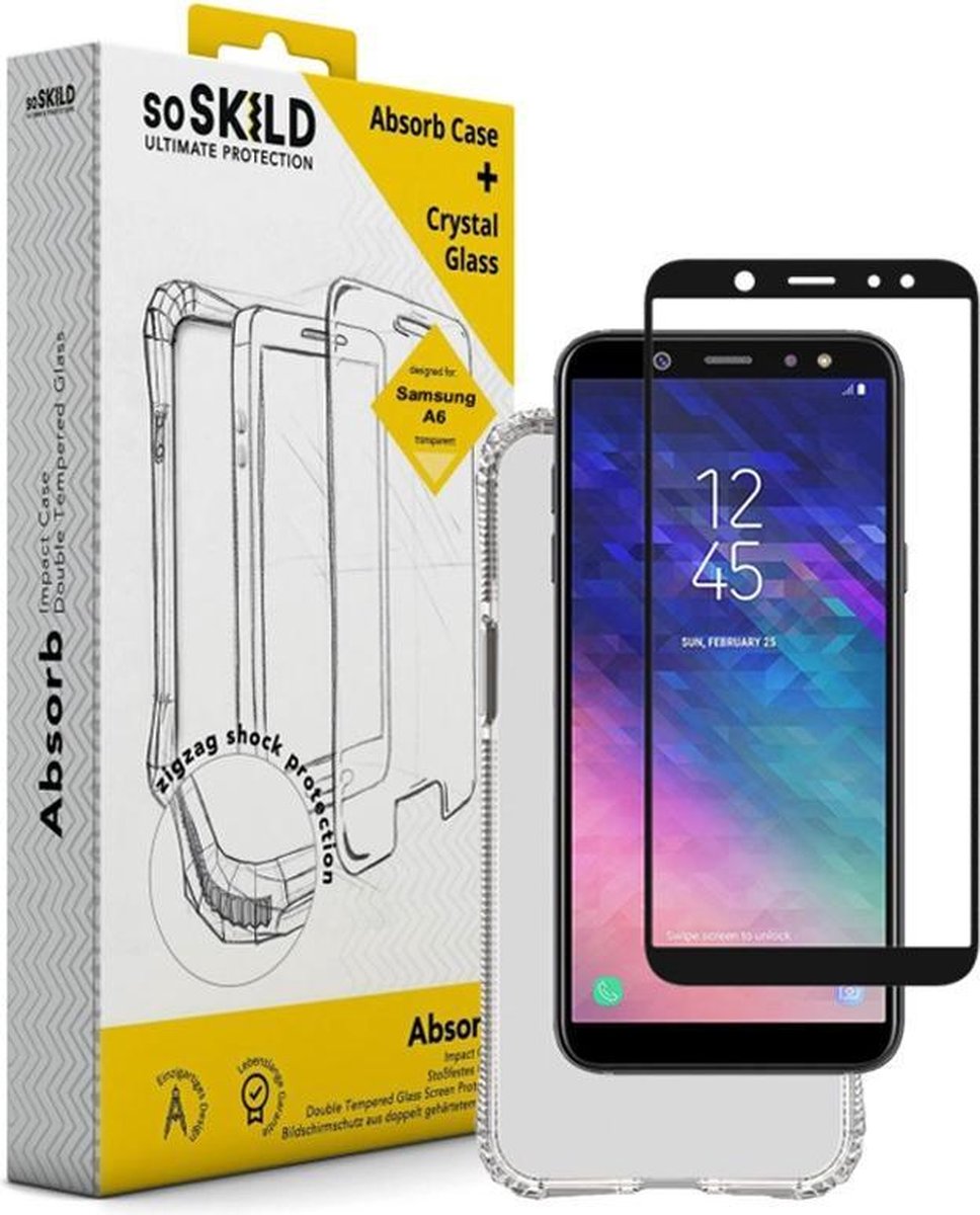 SoSkild Samsung Galaxy A6 Absorb Impact Case Transparent and Tempered Glass (black)