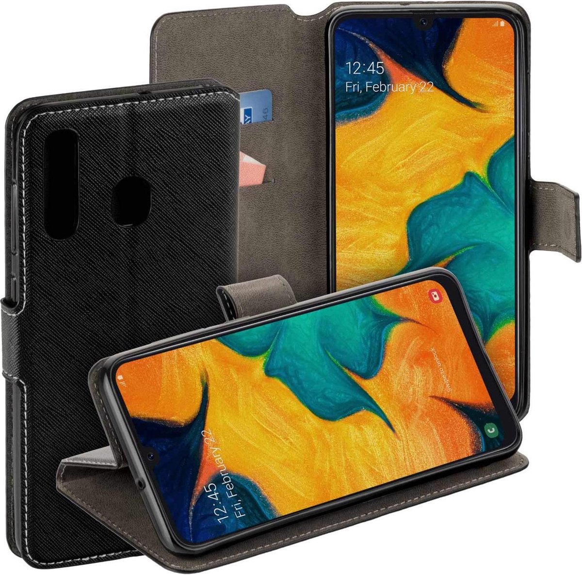 Pearlycase Luxe Y Wallet Bookcase Zwart Hoesje Geschikt voor Samsung Galaxy A30