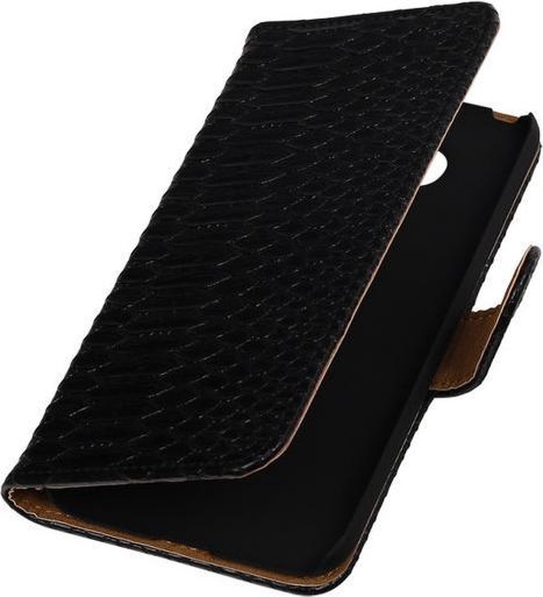 Zwart Slang booktype cover hoesje voor Huawei P8 Lite