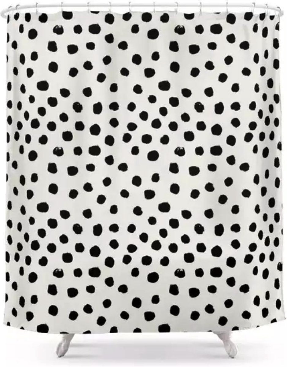 Douchegordijn Zwart/Wit Stippen Met Ophang Ringen Polyester