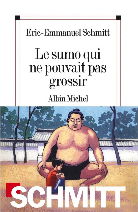 Un sumotori obèse est assis en tailleur, avec un jeune garçon devant lui. Titre : Le sumo qui ne pouvait pas grossir.