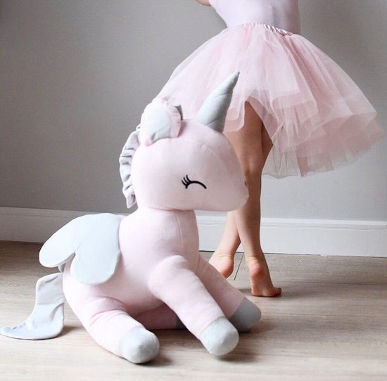 Pluche unicorn XL - roze met grijs - eenhoorn | bol
