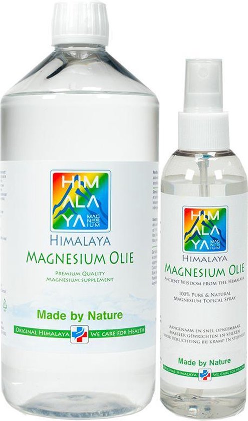 Foto: Magnesiumolie van himalaya magnesium magnesiumolie spray 200 ml magnesiumolie 1000 ml navulfles magnesiumspray magnesiumchloride spierolie voordeelpakket