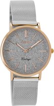 OOZOO Timepieces - Rosé goudkleurige horloge met zilverkleurige metalen mesh armband - C8838