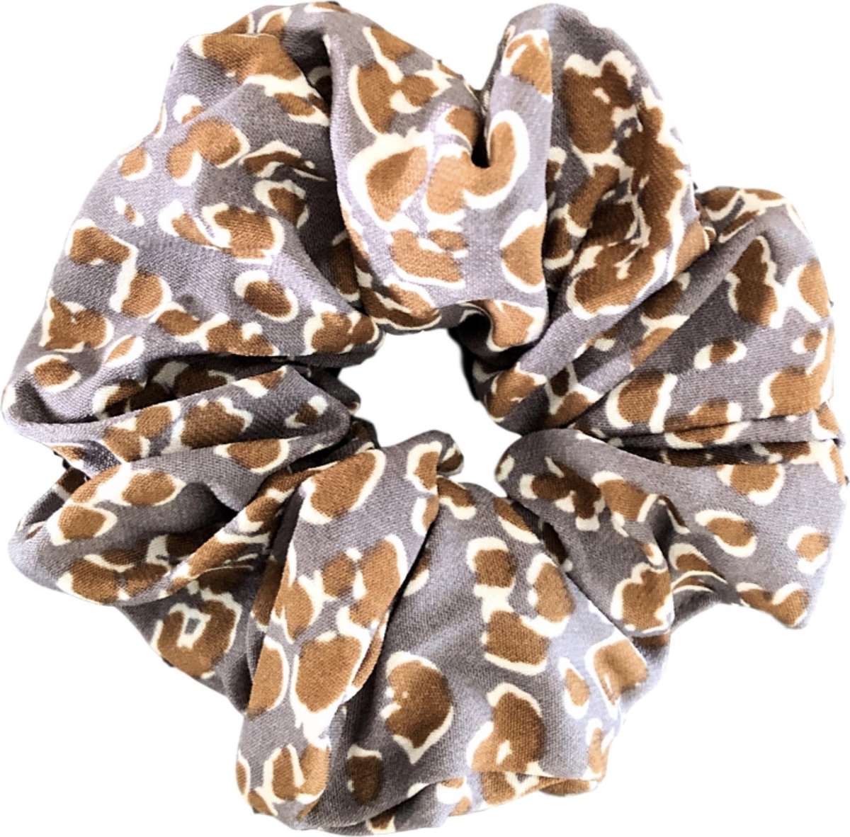 Scrunchie 1 stuk Dierenprint exclusief Extra Vol en Luxe - haarelastiek haarwokkel scrunchies - Scrunchie panter grijs met bruin - Kraagjeskopen.nl