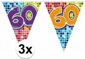 3x Mini vlaggenlijn / slinger - verjaardag 60  jaar - 300 cm