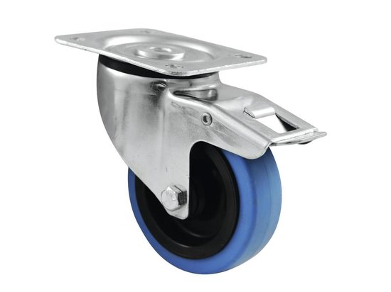 8 Roulettes Pivotantes Freinées SL 80 Mm – Bleues, Charge 140 Kg/roue, Acier/élastique