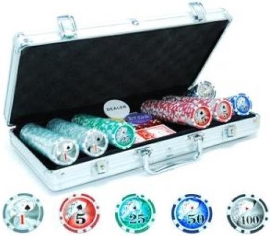 Afbeelding van het spel Pokerfiches koffer Laser 300 fiches 11.5 grams