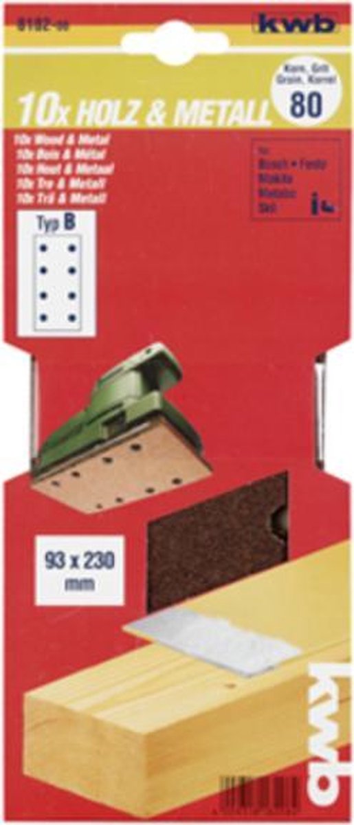 KWB schuurstrook 93 x 230 mm - Korrel 180 - 818220 - 10 stuks