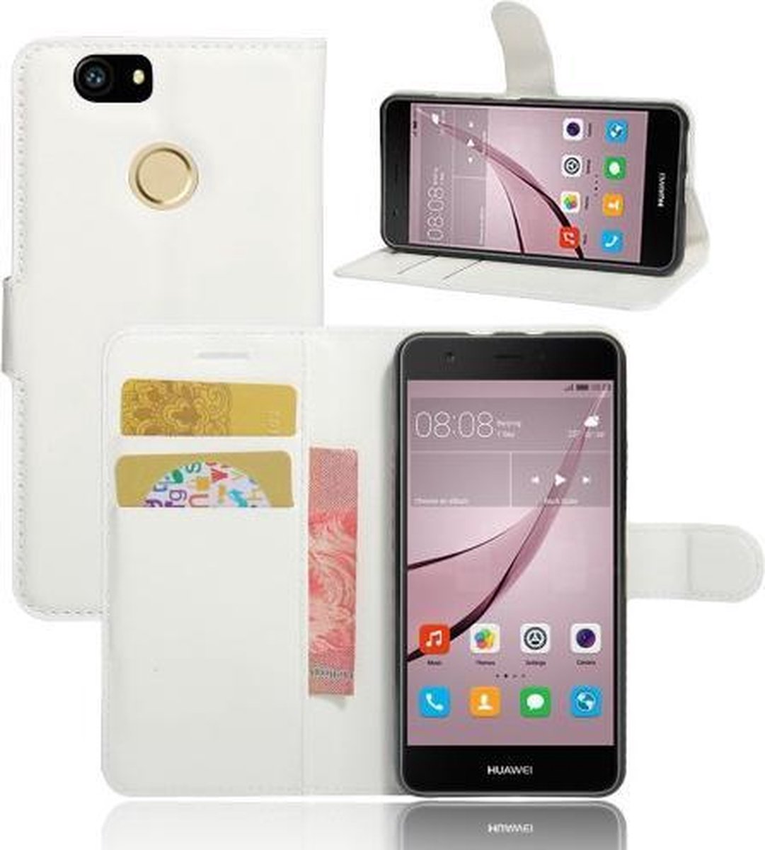 Litchi cover wit wallet case hoesje Geschikt voor: Huawei Nova