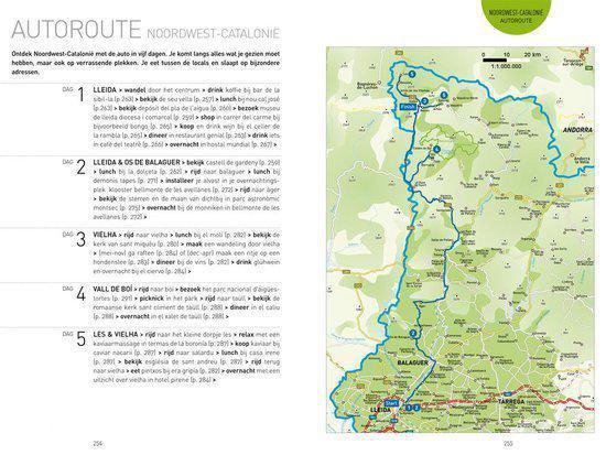 Wegenkaart van noordwest-Catalonië met route en bezienswaardigheden.