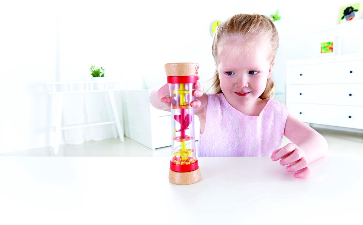 Hape Regenmaker Rood - Houten Rammelaar en Sensorisch Babyspeelgoed vanaf 0 Maanden — afbeelding 12
