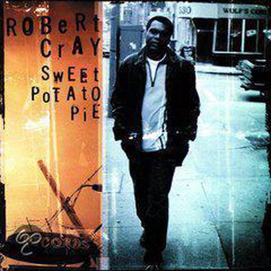 Robert Cray Sweet Potato Pie albumhoes met man die loopt. "Sweet Potato Pie" albumtitel.