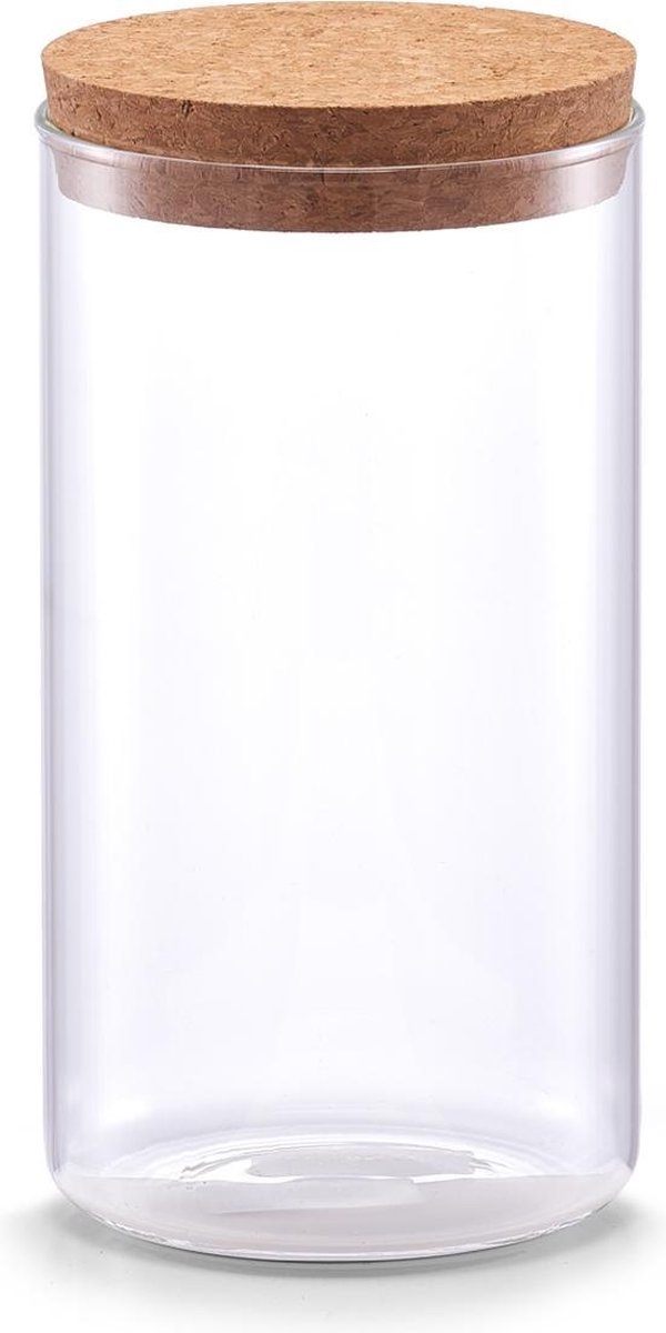 Zeller glazen pot 1.1 liter met kurk deksel present - Transparant & hout - Met deksel