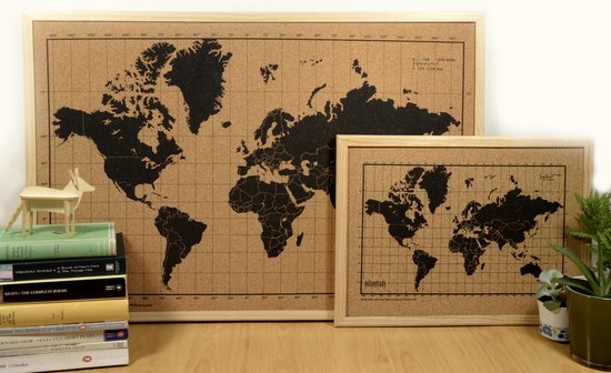 Milimetrado - milimetrado Carte du monde liège et cadre bois Noir