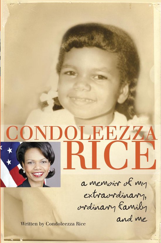 Boekcover met twee foto's van Condoleezza Rice: een kinderfoto en een portret met de Amerikaanse vlag.