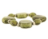 Behave® Dames elastische kralen armband olijf groen 16 cm