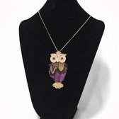 Fashionidea - Mooie goudkleurige uilen ketting met paarse veertjes