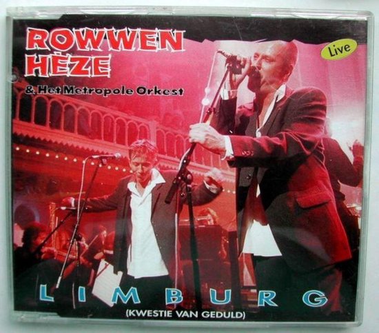 Albumcover "Limburg" van Rowwen Hèze & Het Metropole Orkest, live optreden met twee mannen op het podium.