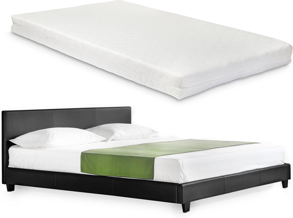 Barcelona Bedframe kunstleer met matras 140x200 zwart