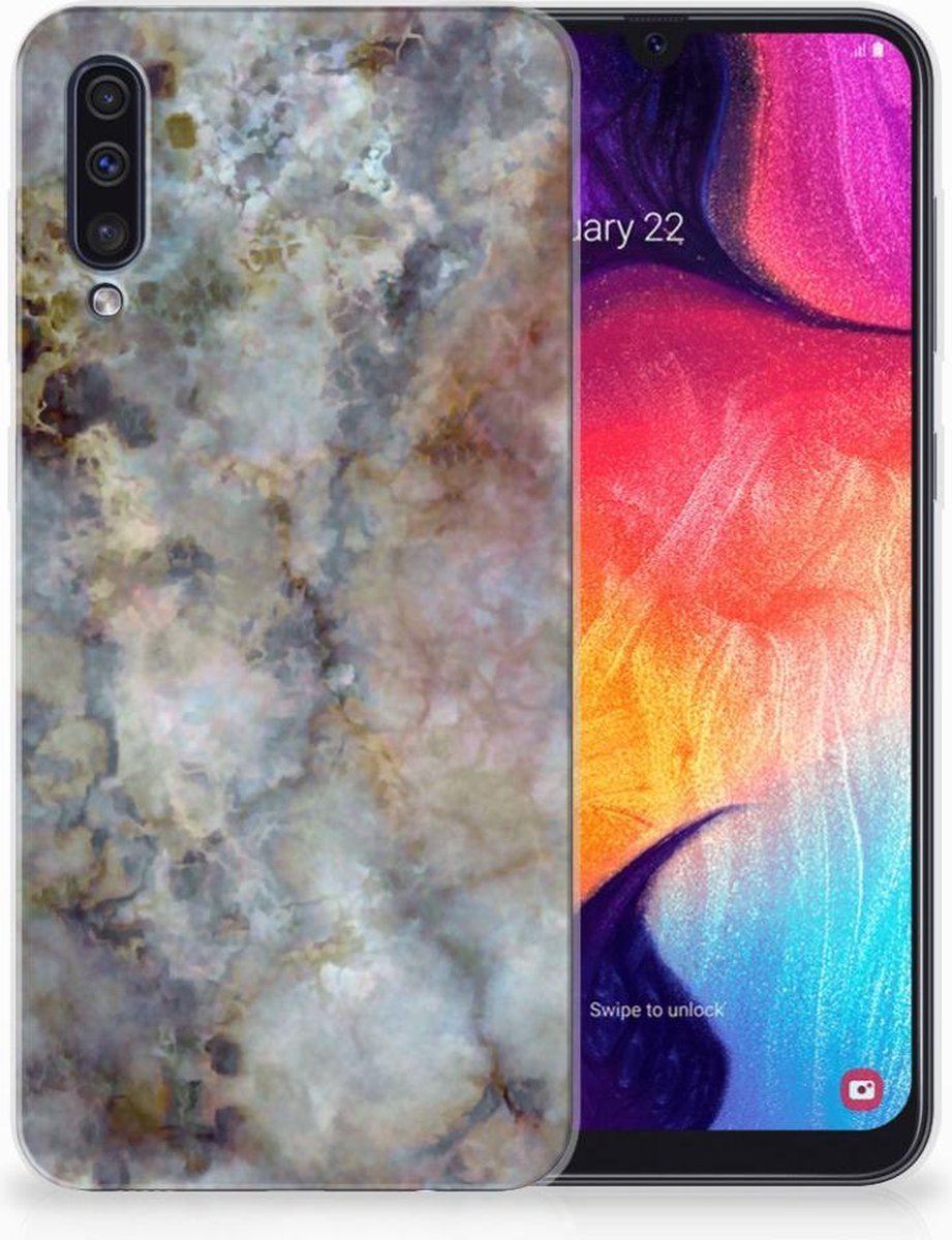 Samsung Galaxy A50 TPU Siliconen Hoesje Marmer Grijs
