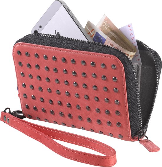 Decoded Leather Zip Wallet - Portemonnee met Studs - óók voor iPhone 4 / SE / 5s / 5 - Roze