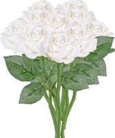 10x Witte rozen/roos kunstbloemen 27 cm - Kunstbloemen boeketten