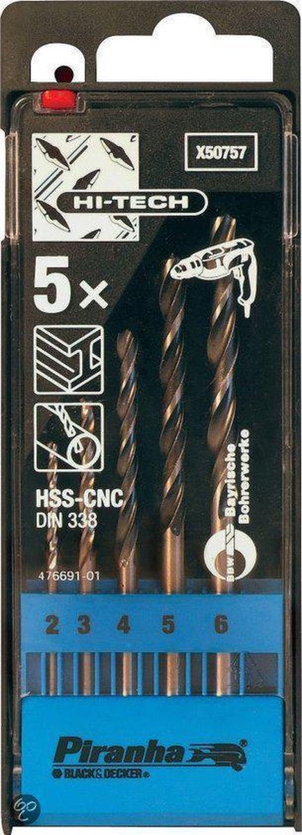 Piranha Hi-TECH metaalboren cassette, 5-delig 2-3-4-5-6mm X50757