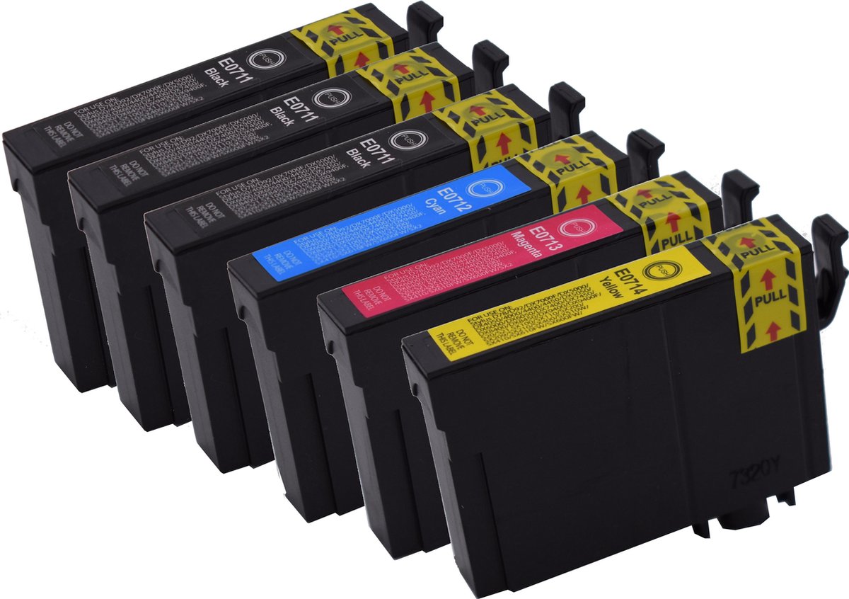 KATRIZ® huismerk inkt voor|3x T0711 BK+ T0712 Cyan+ T0713 Magenta + T0714Yellow | ( 6stuks) - Met chip