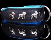 Dog's Companion Leren Halsband - Franse Bulldog - Lengte: 55cm Verstelbaar van: 45-53 cm x 40 mm - Zwart/Blauw