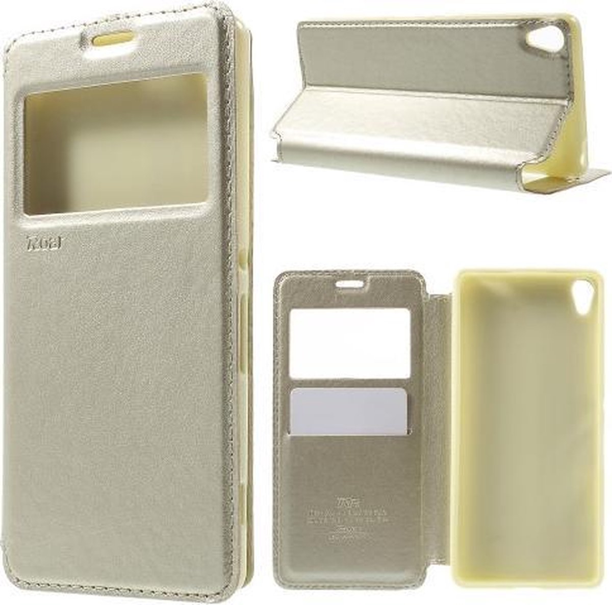 Goud view cover agenda hoesje Sony Xperia XA