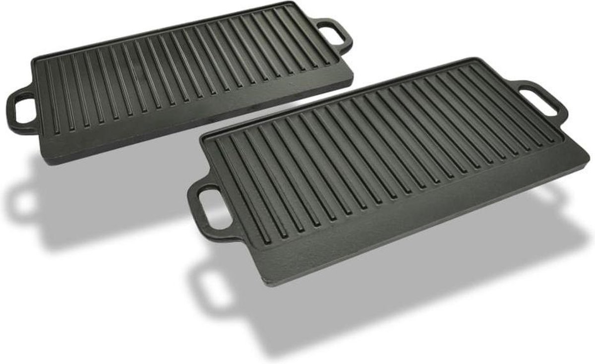 Onlyfire Gietijzeren Grillplaat 48,5x40cm, Universele BBQ Plancha voor Gasgrill, Houtskoolgrill, Aan Beide Zijden Bruikbaar, Rechthoekig, Gasgrill Accessoires, Zwart
