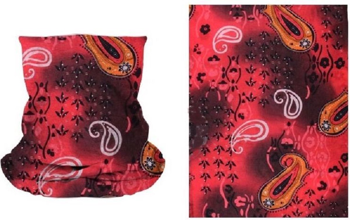 Haarsoires Haarband Multifunctioneel 45x25cm - Paisley Patroon - Rood - Elastische Stof - Bandana Col Nekwarmer - Sport Outdoor Casual - Unisex