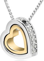 Ketting dames | ketting dames hanger | ketting dames hart | ingelegd met steentjes wit | zilverkleurig | goudkleurig | cadeau voor vrouw | moeder cadeau | valentijn cadeautje voor