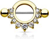 Tepelpiercing half cirkel CZ witte steentjes gold plated