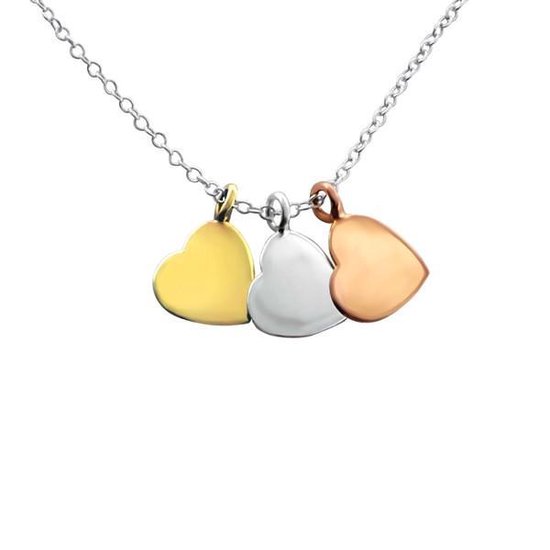 Zilver ketting 3 hartjes in kleur zilver goud rose | Multi hearts ketting |  hartjes... | bol.com