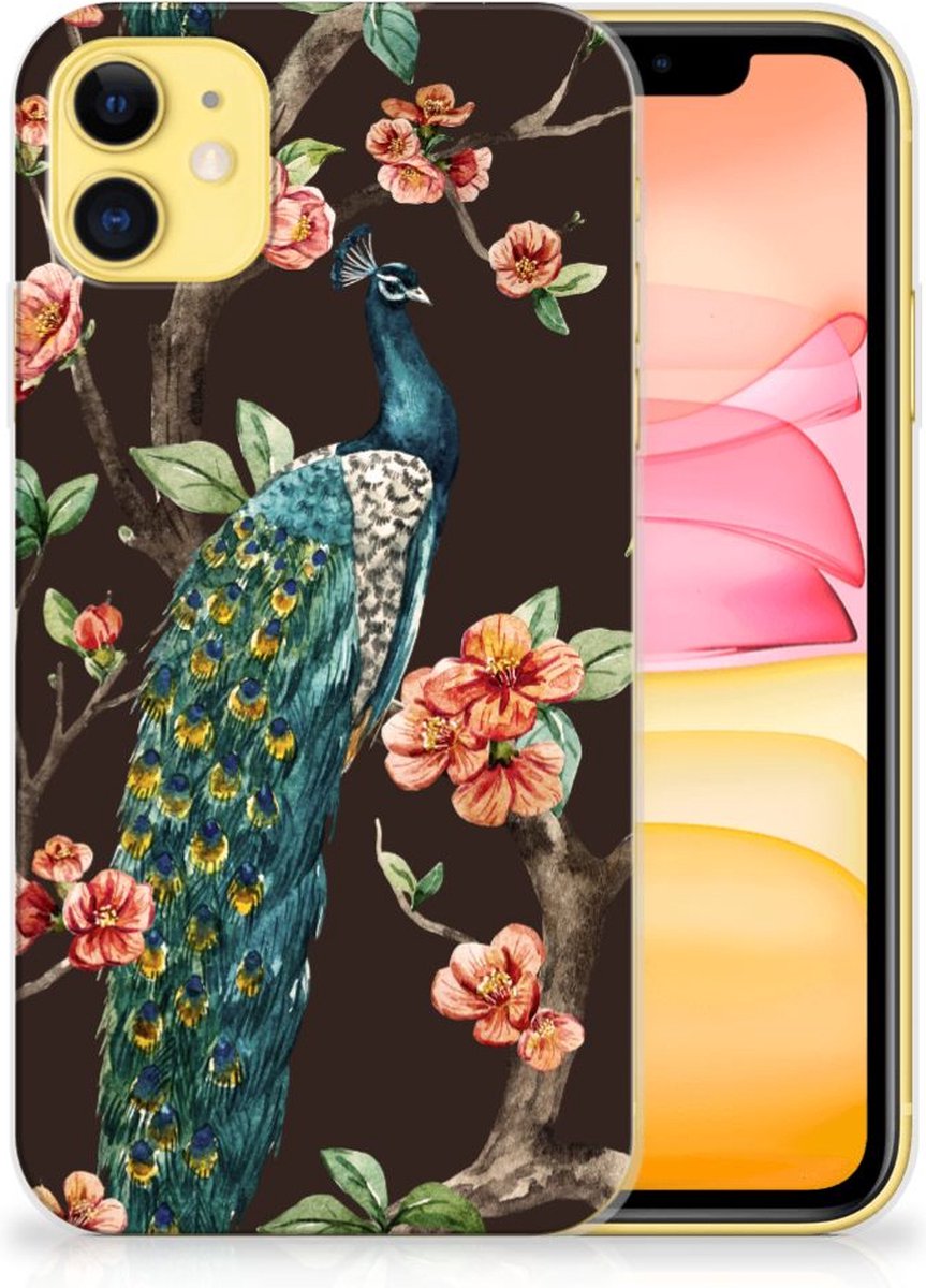 Apple iPhone 11 TPU Hoesje Pauw met Bloemen
